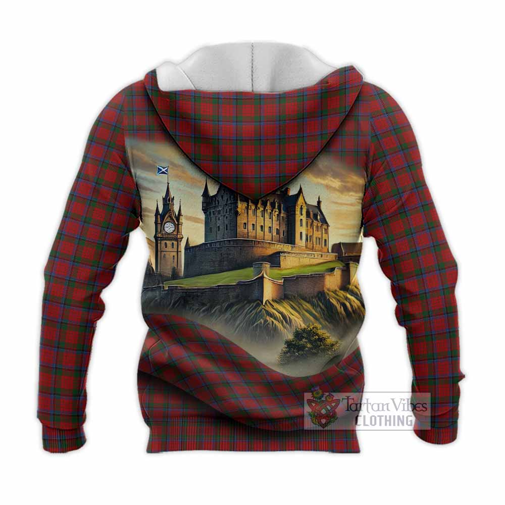 Tartan Vibes Clothing Nicolson Tartan Family Crest Knitted Hoodie with Scottish Ancient Castle Style