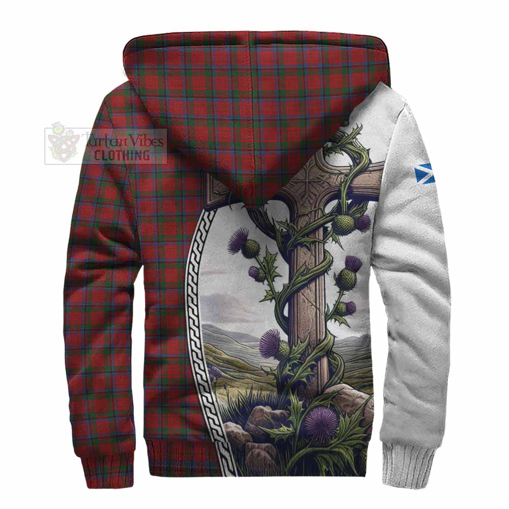 Tartan Vibes Clothing Nicolson Tartan Sherpa Hoodie with Family Crest and St. Andrew's Cross Accented by Thistle Vines