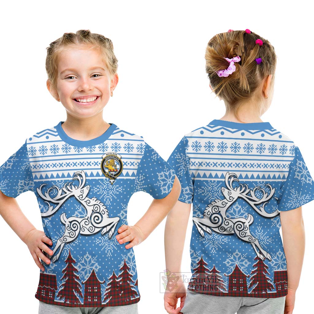 Tartan Vibes Clothing Nicolson Clan Christmas Kid T-Shirt Celtic Reindeer Style