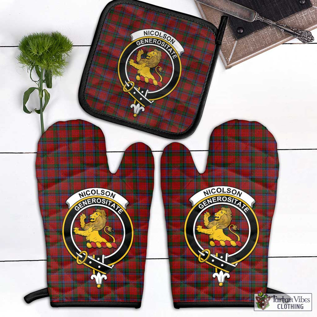 Nicolson Tartan Combo Oven Mitt & Pot-Holder with Family Crest Combo 1 Oven Mitt & 1 Pot-Holder Black - Tartan Vibes Clothing