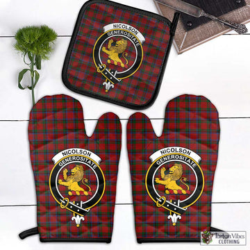 Nicolson Tartan Combo Oven Mitt & Pot-Holder with Family Crest Combo 1 Oven Mitt & 1 Pot-Holder Black - Tartan Vibes Clothing
