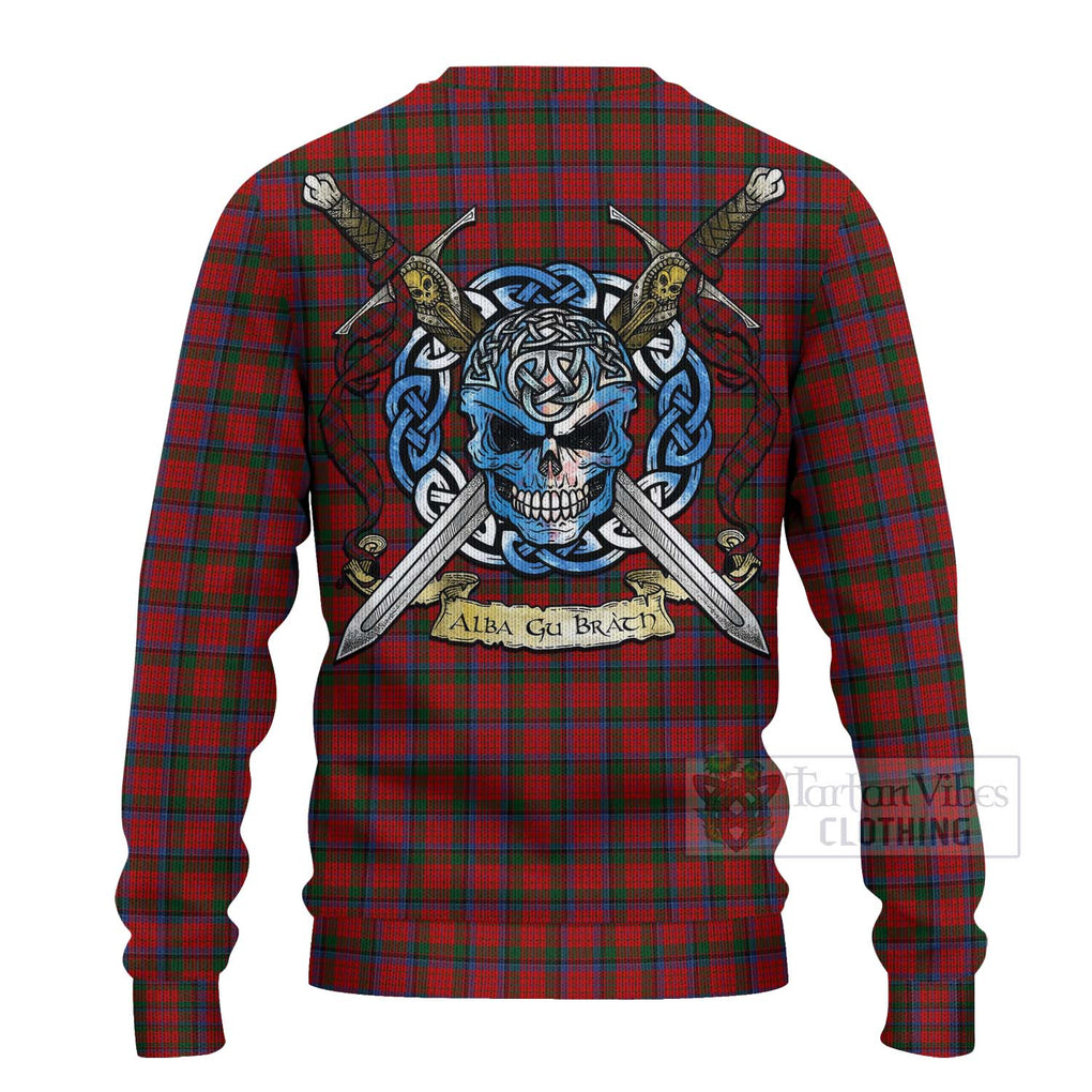 Tartan Vibes Clothing Nicolson Tartan Knitted Sweater with Family Crest Celtic Skull Style