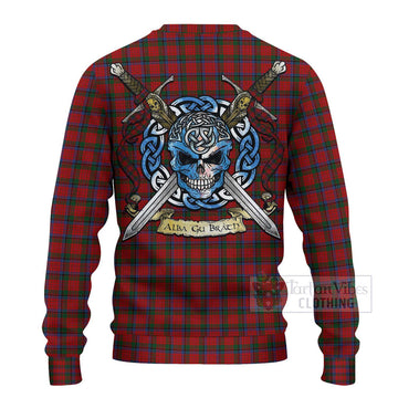 Tartan Vibes Clothing Nicolson Tartan Knitted Sweater with Family Crest Celtic Skull Style