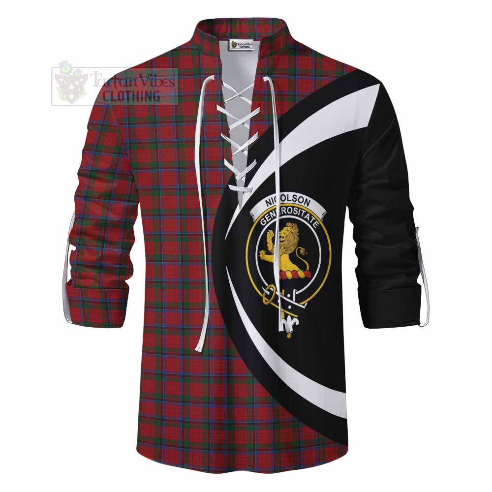 Tartan Vibes Clothing Nicolson Tartan Ghillie Kilt Shirt with Family Crest Circle Style