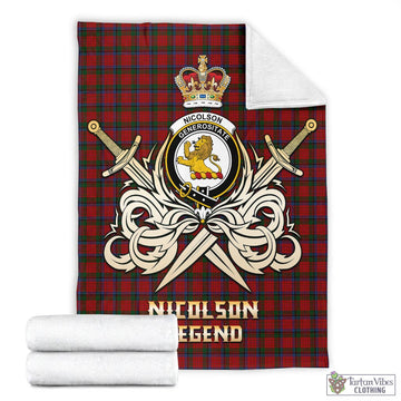 Tartan Vibes Clothing Nicolson Tartan Blanket with Clan Crest and the Golden Sword of Courageous Legacy