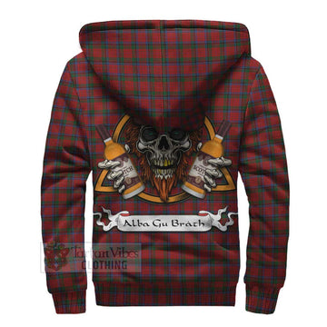 Nicolson Tartan Sherpa Hoodie with Family Crest and Bearded Skull Holding Bottles of Whiskey