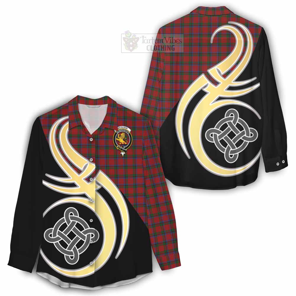 Tartan Vibes Clothing Nicolson Tartan Women's Casual Shirt with Family Crest and Celtic Symbol Style