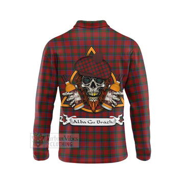 Tartan Vibes Clothing Nicolson Tartan Long Sleeve Polo Shirt with Family Crest and Bearded Skull Holding Bottles of Whiskey