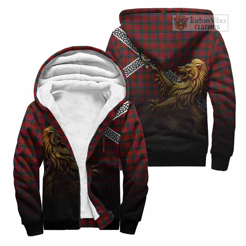 Tartan Vibes Clothing Nicolson Crest Tartan Sherpa Hoodie with Golden Lion Emblem Celtic Style
