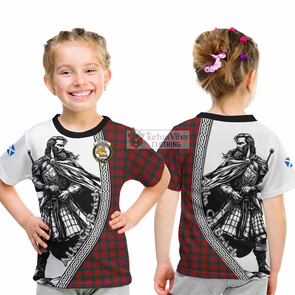 Nicolson Tartan Clan Crest Kid T-Shirt with Highlander Warrior Celtic Style