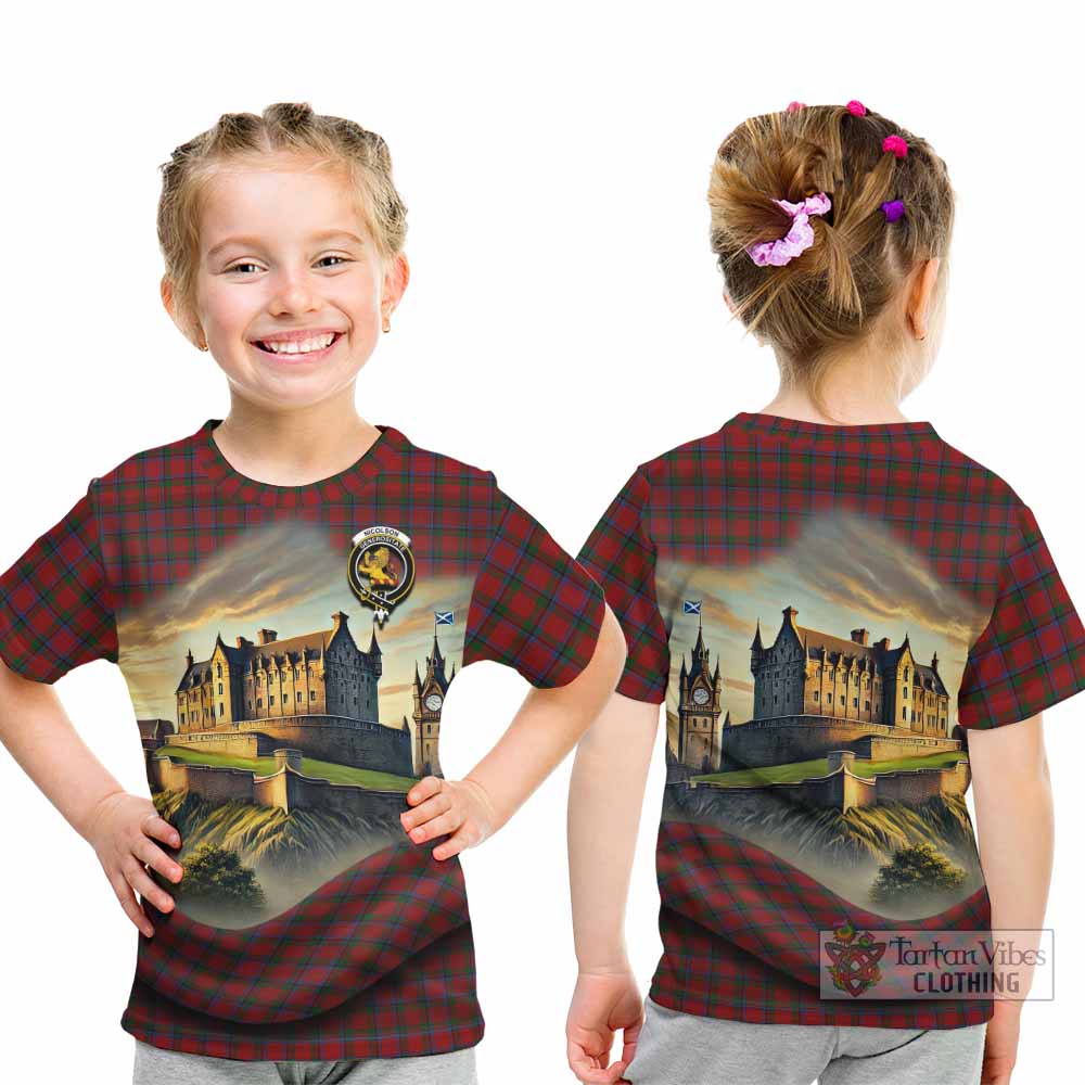 Tartan Vibes Clothing Nicolson Tartan Family Crest Kid T-Shirt with Scottish Ancient Castle Style