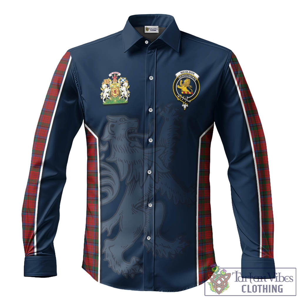 Nicolson Tartan Long Sleeve Button Up Shirt with Family Crest and Lion Rampant Vibes Sport Style