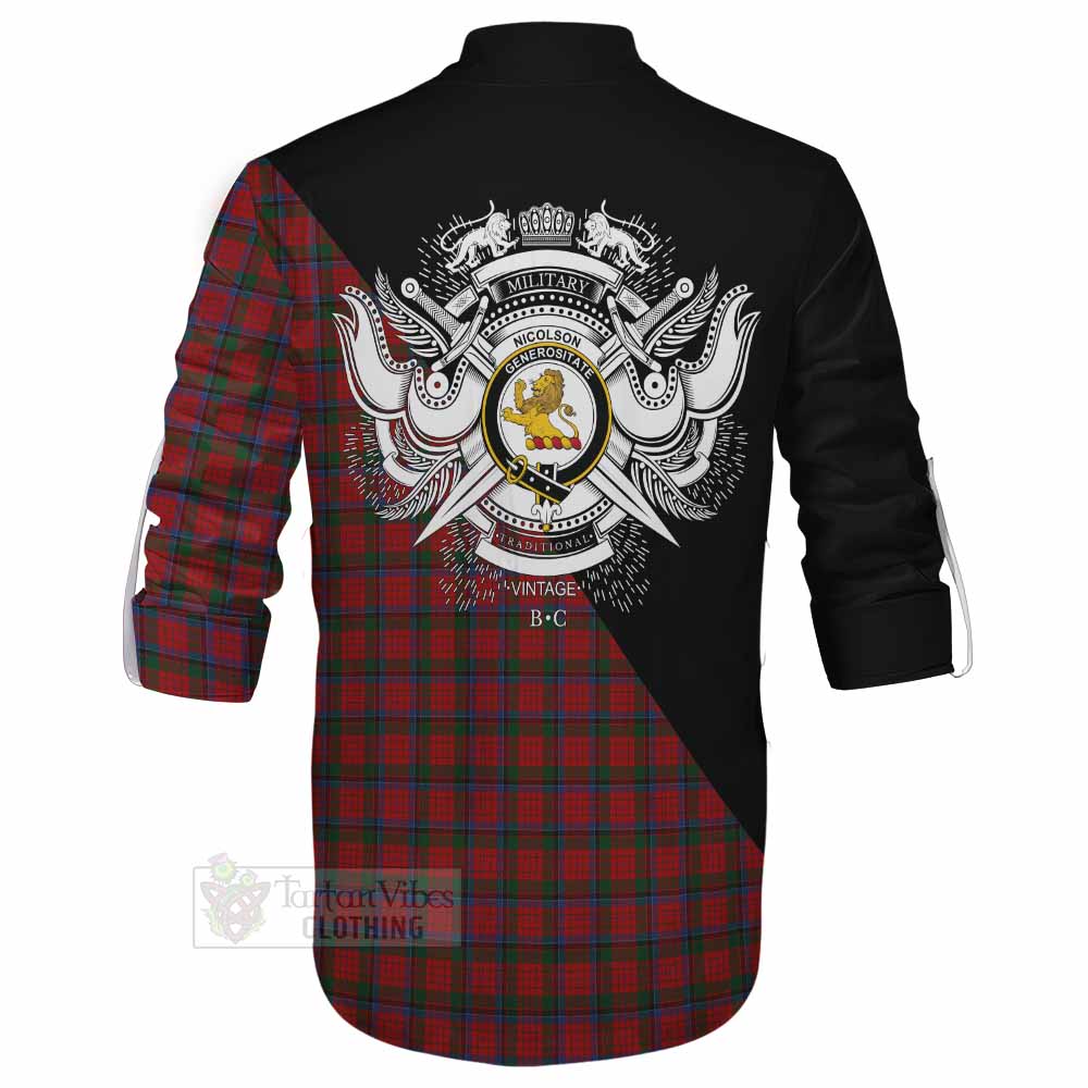 Tartan Vibes Clothing Nicolson Tartan Ghillie Kilt Shirt with Family Crest and Military Logo Style
