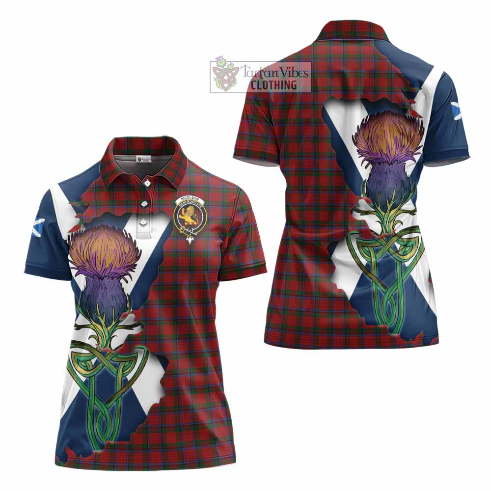 Tartan Vibes Clothing Nicolson Tartan Family Crest Women's Polo Shirt Scottish Thistle Celtic Inspired