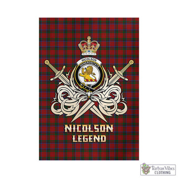 Nicolson Tartan Garden Flag with Clan Crest and the Golden Sword of Courageous Legacy