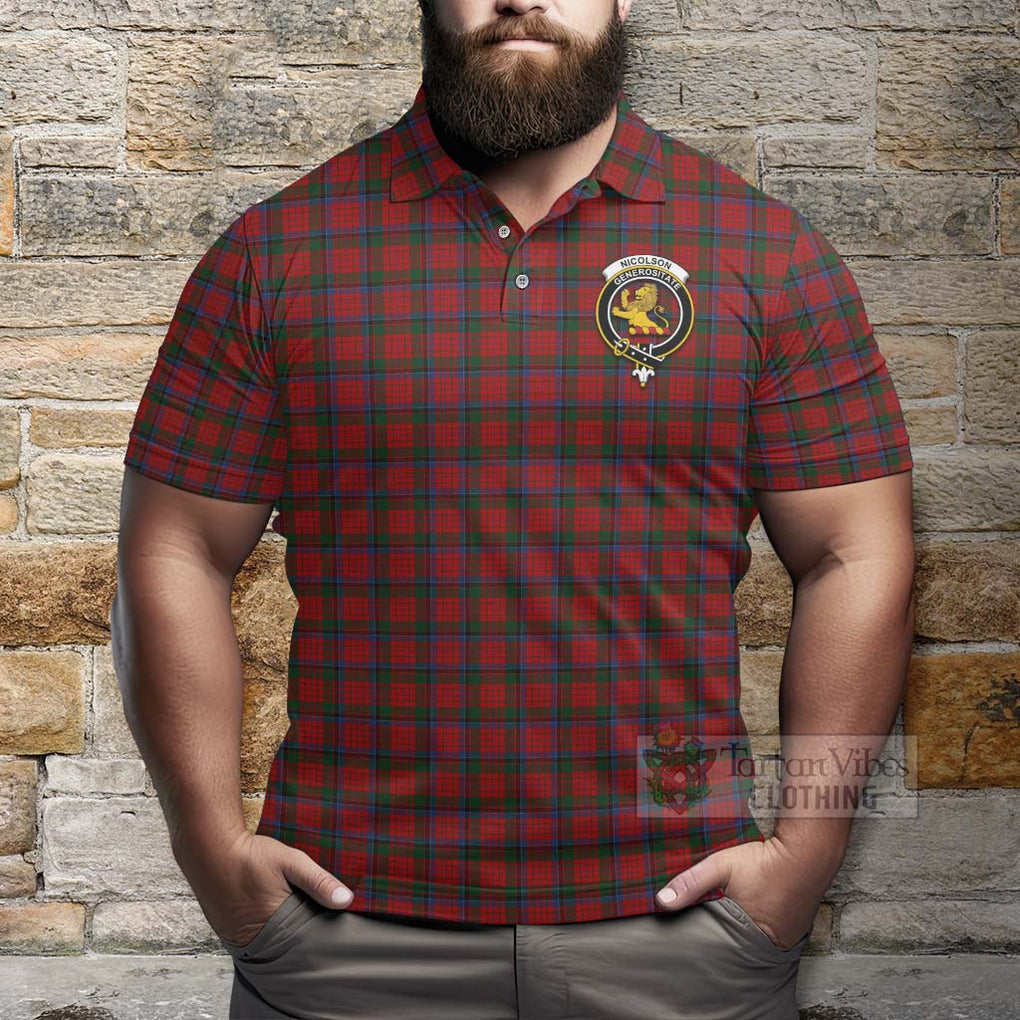 Tartan Vibes Clothing Nicolson Tartan Polo Shirt with Family Crest and Bearded Skull Holding Bottles of Whiskey