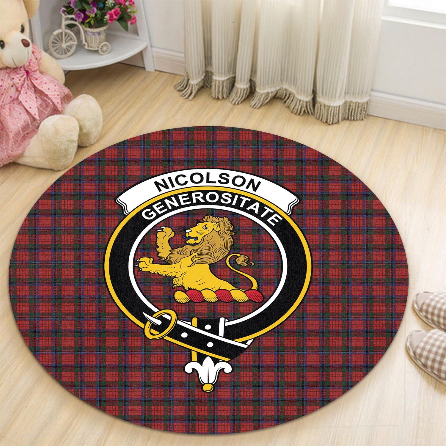 nicolson-tartan-round-rug-with-family-crest