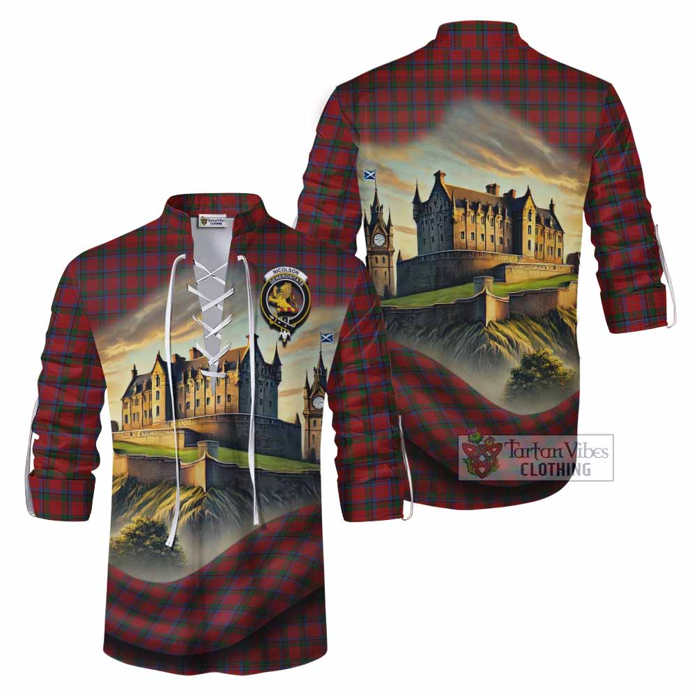 Tartan Vibes Clothing Nicolson Tartan Family Crest Ghillie Kilt Shirt with Scottish Ancient Castle Style