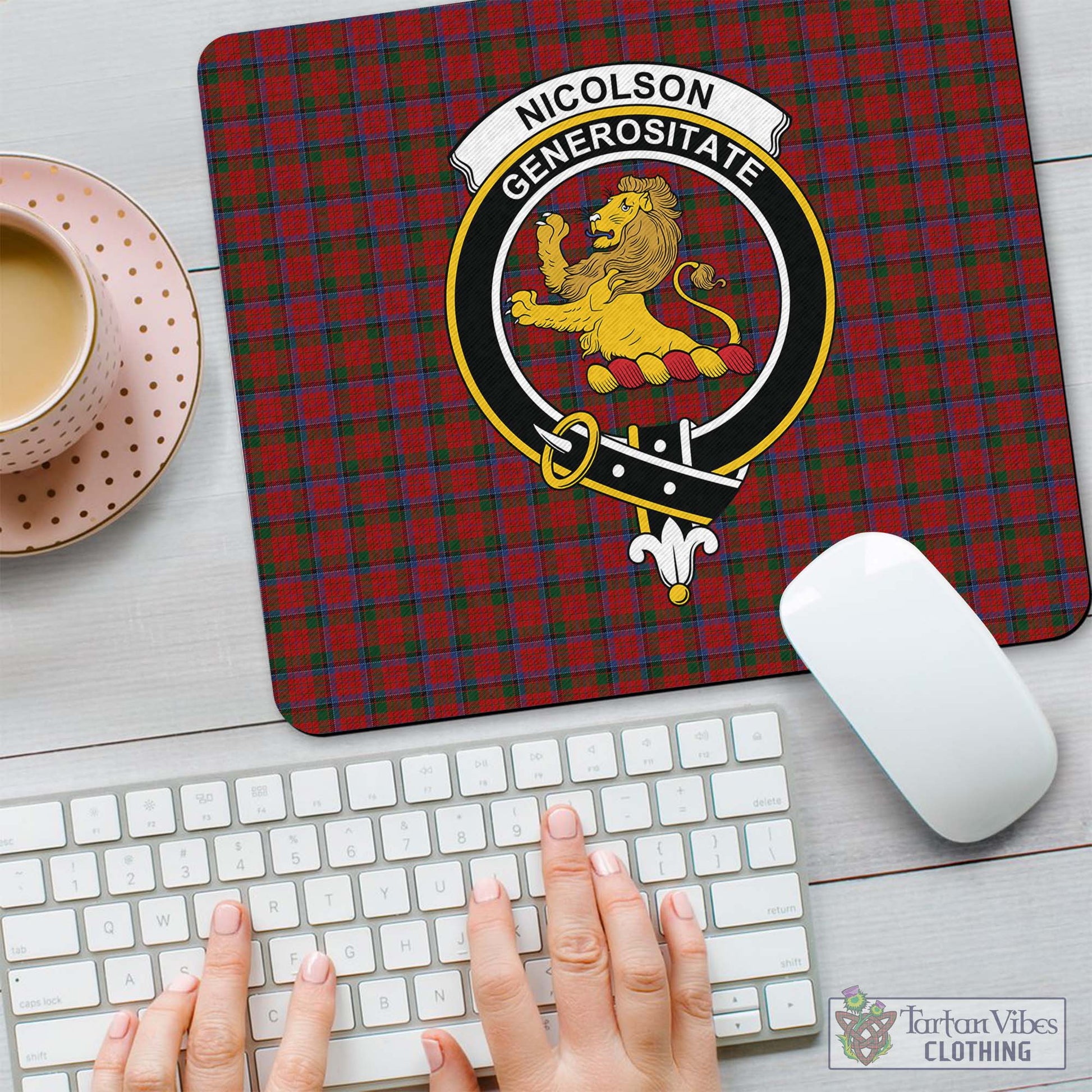 Tartan Vibes Clothing Nicolson Tartan Mouse Pad with Family Crest