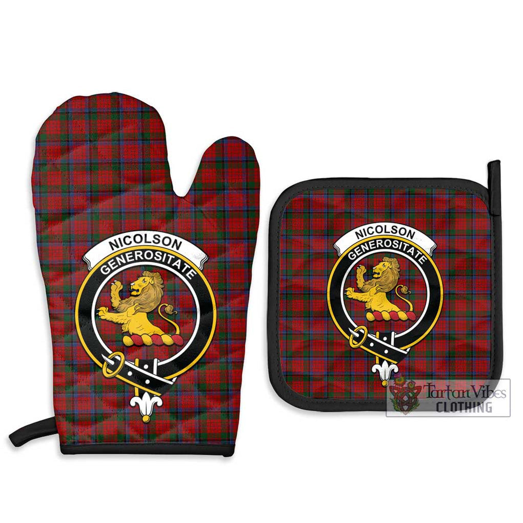 Nicolson Tartan Combo Oven Mitt & Pot-Holder with Family Crest Combo 1 Oven Mitt & 2 Pot-Holder Black - Tartan Vibes Clothing