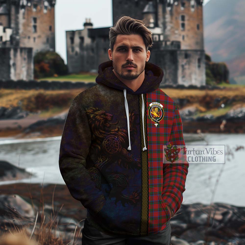 Tartan Vibes Clothing Nicolson Tartan Family Crest Cotton Hoodie Alba Gu Brath Be Brave Lion Ancient Style