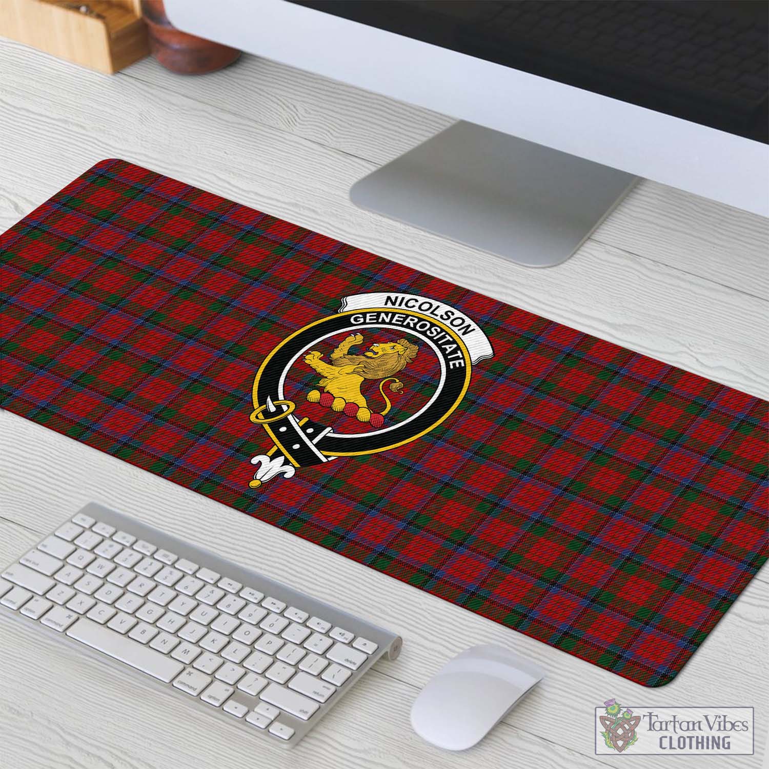 Tartan Vibes Clothing Nicolson Tartan Mouse Pad with Family Crest