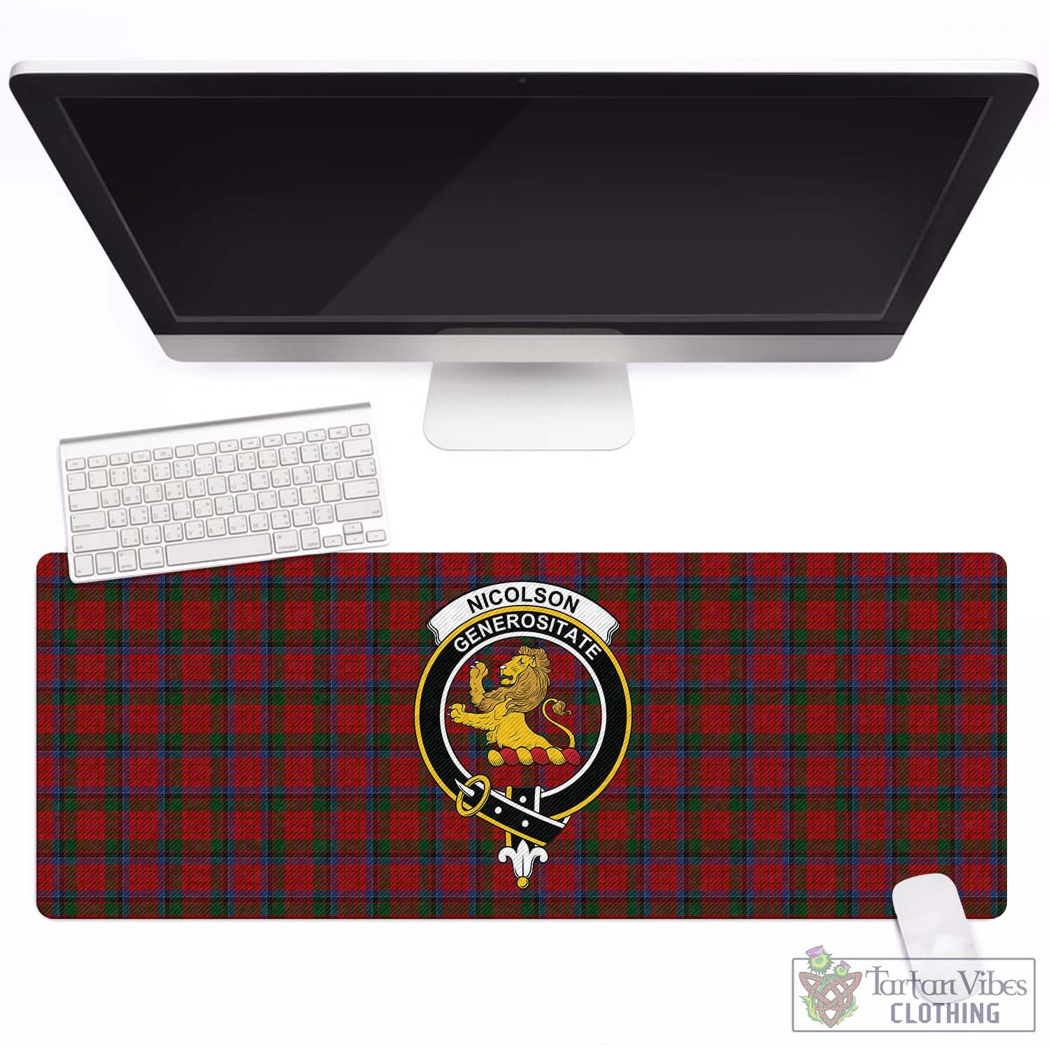 Tartan Vibes Clothing Nicolson Tartan Mouse Pad with Family Crest