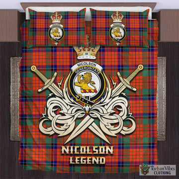 Nicolson Ancient Tartan Bedding Set with Clan Crest and the Golden Sword of Courageous Legacy