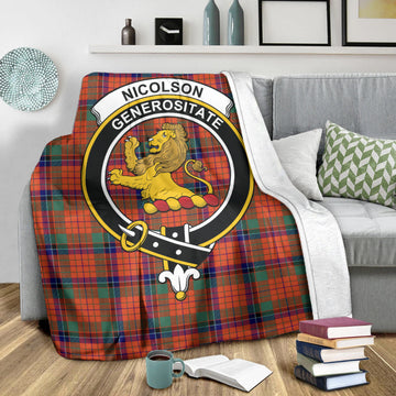 Nicolson Ancient Tartan Blanket with Family Crest