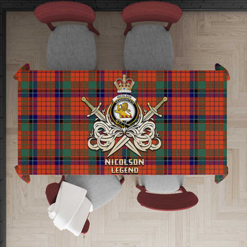 Nicolson Ancient Tartan Tablecloth with Clan Crest and the Golden Sword of Courageous Legacy