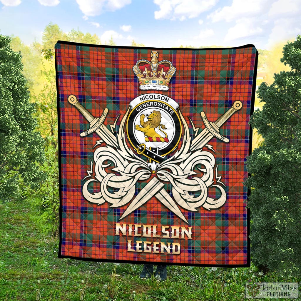 Tartan Vibes Clothing Nicolson Ancient Tartan Quilt with Clan Crest and the Golden Sword of Courageous Legacy