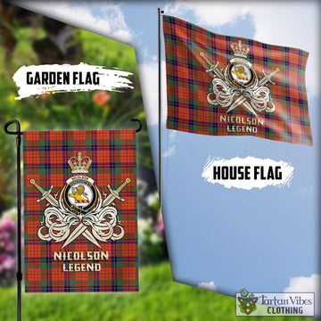 Nicolson Ancient Tartan Flag with Clan Crest and the Golden Sword of Courageous Legacy
