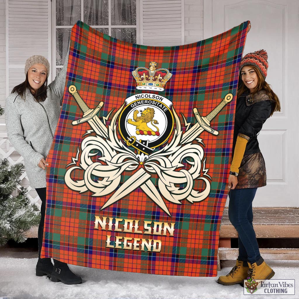 Tartan Vibes Clothing Nicolson Ancient Tartan Blanket with Clan Crest and the Golden Sword of Courageous Legacy