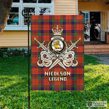 Nicolson Ancient Tartan Garden Flag with Clan Crest and the Golden Sword of Courageous Legacy