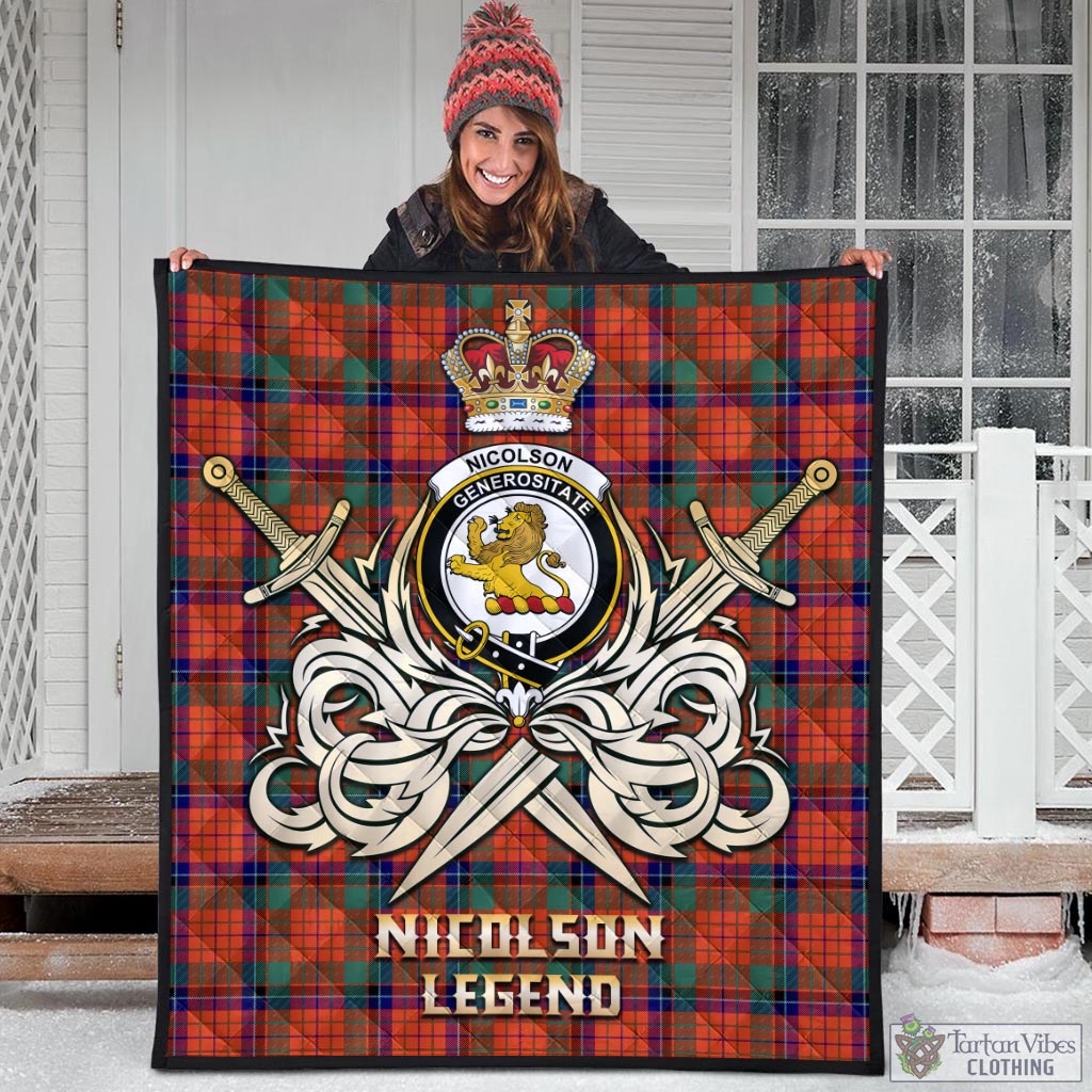 Tartan Vibes Clothing Nicolson Ancient Tartan Quilt with Clan Crest and the Golden Sword of Courageous Legacy