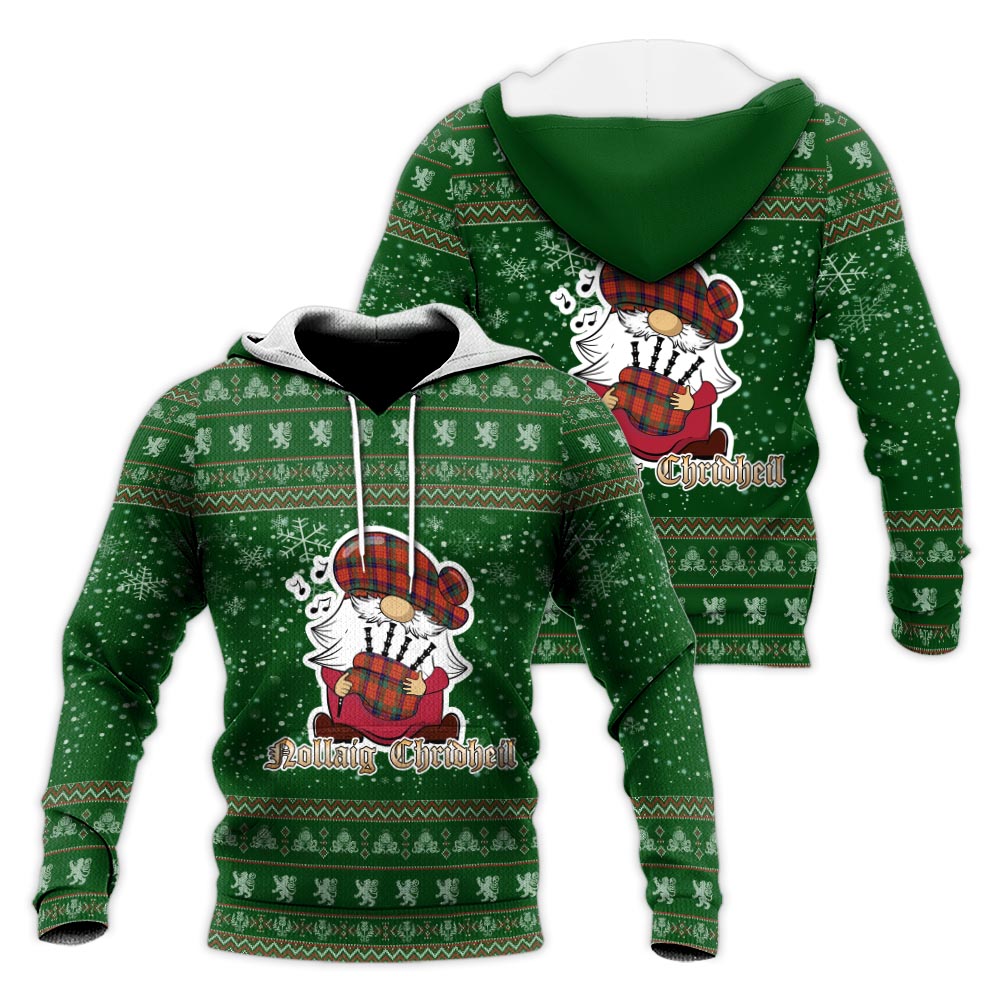 Nicolson Ancient Clan Christmas Knitted Hoodie with Funny Gnome Playing Bagpipes Green - Tartanvibesclothing