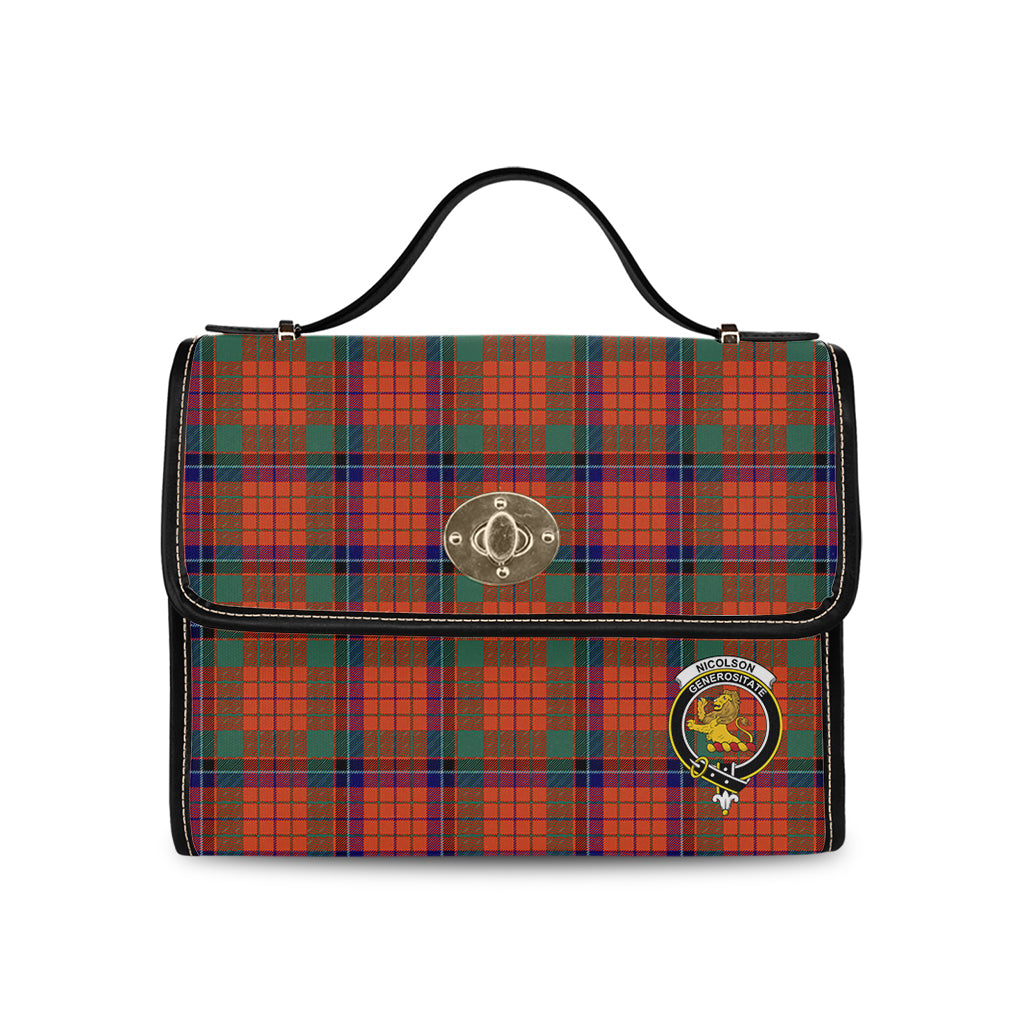 nicolson-ancient-tartan-leather-strap-waterproof-canvas-bag-with-family-crest