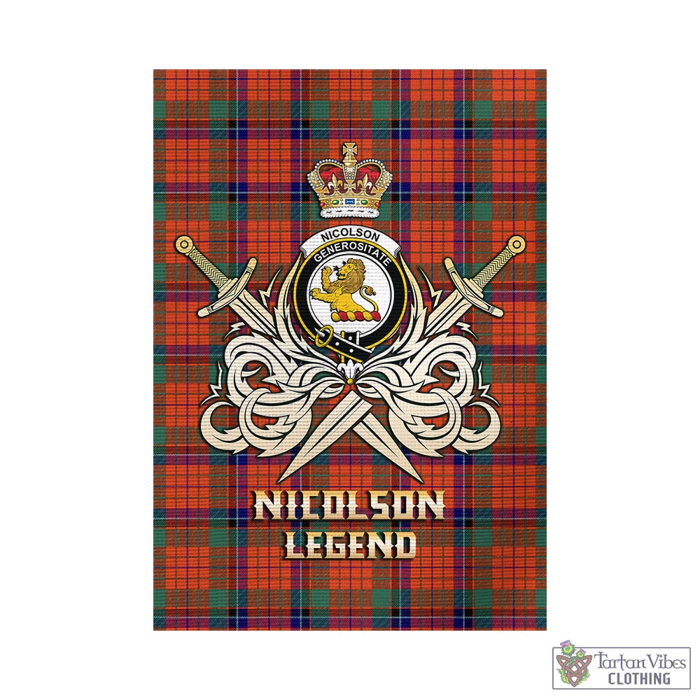 Tartan Vibes Clothing Nicolson Ancient Tartan Flag with Clan Crest and the Golden Sword of Courageous Legacy