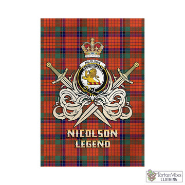 Nicolson Ancient Tartan Garden Flag with Clan Crest and the Golden Sword of Courageous Legacy