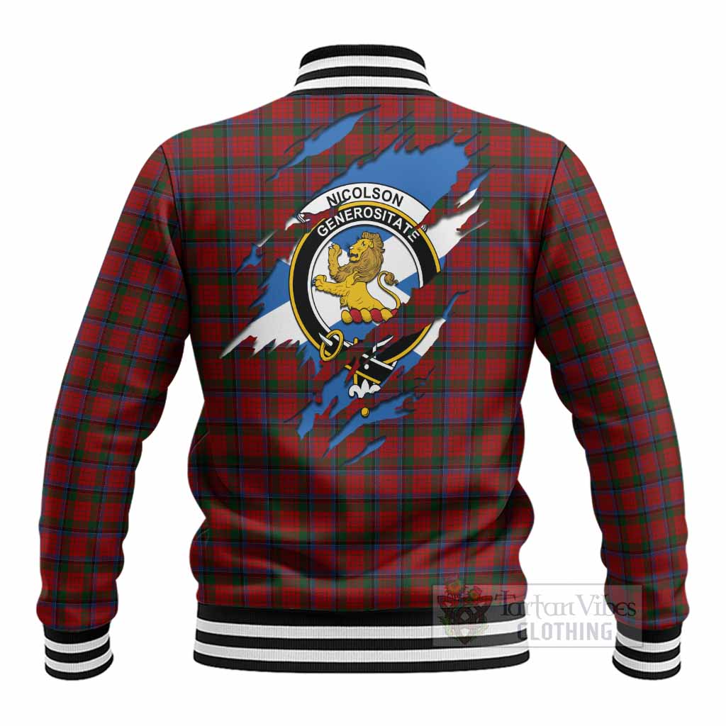 Nicolson Clan Crest In Me Tartan Baseball Jacket Scotland Flag Style