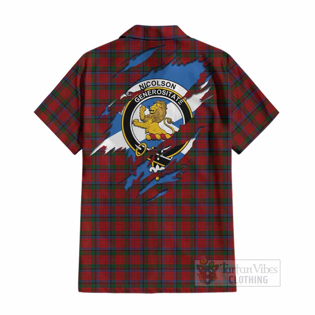 Nicolson Clan Crest In Me Tartan Cotton Hawaiian Shirt Scotland Flag Style