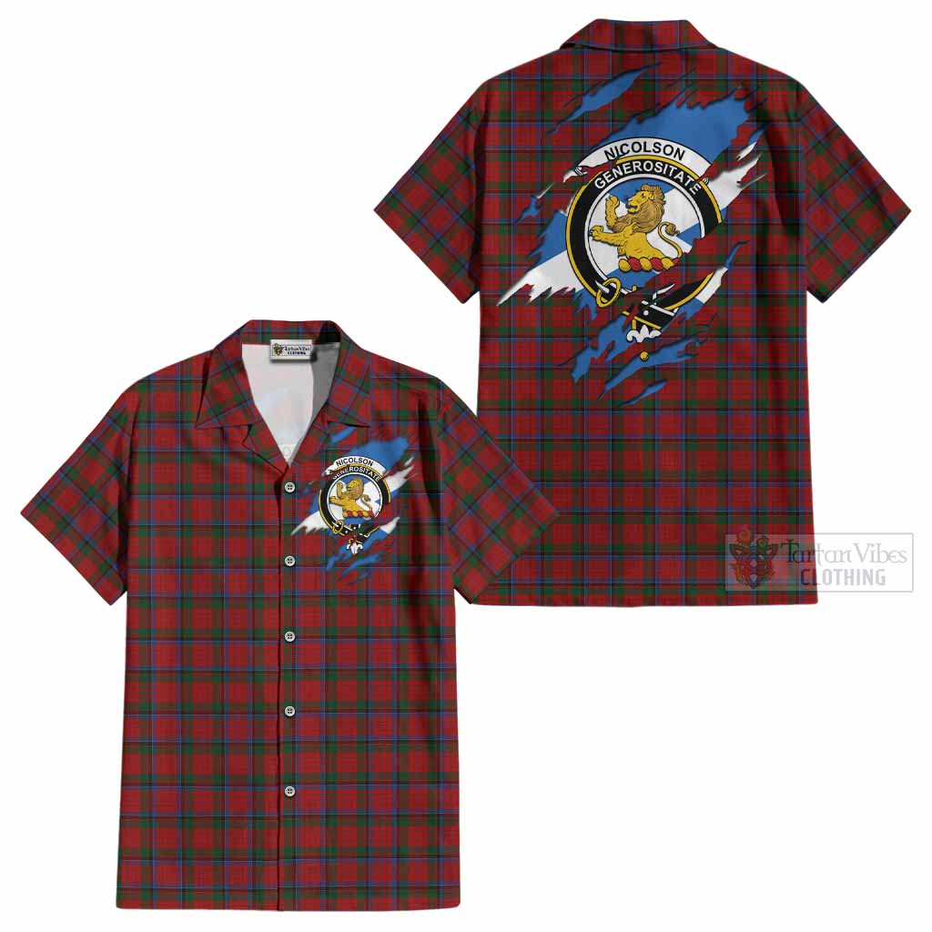 Nicolson Clan Crest In Me Tartan Cotton Hawaiian Shirt Scotland Flag Style