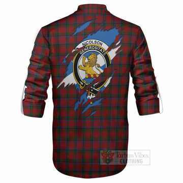 Nicolson Clan Crest In Me Tartan Ghillie Shirt Scotland Flag Style