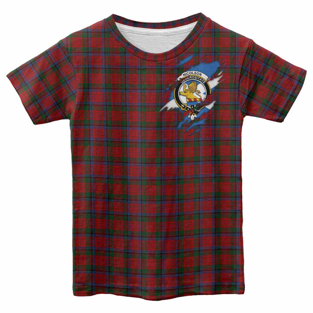 Nicolson Clan Crest In Me Tartan Kid T-shirt Scotland Flag Style