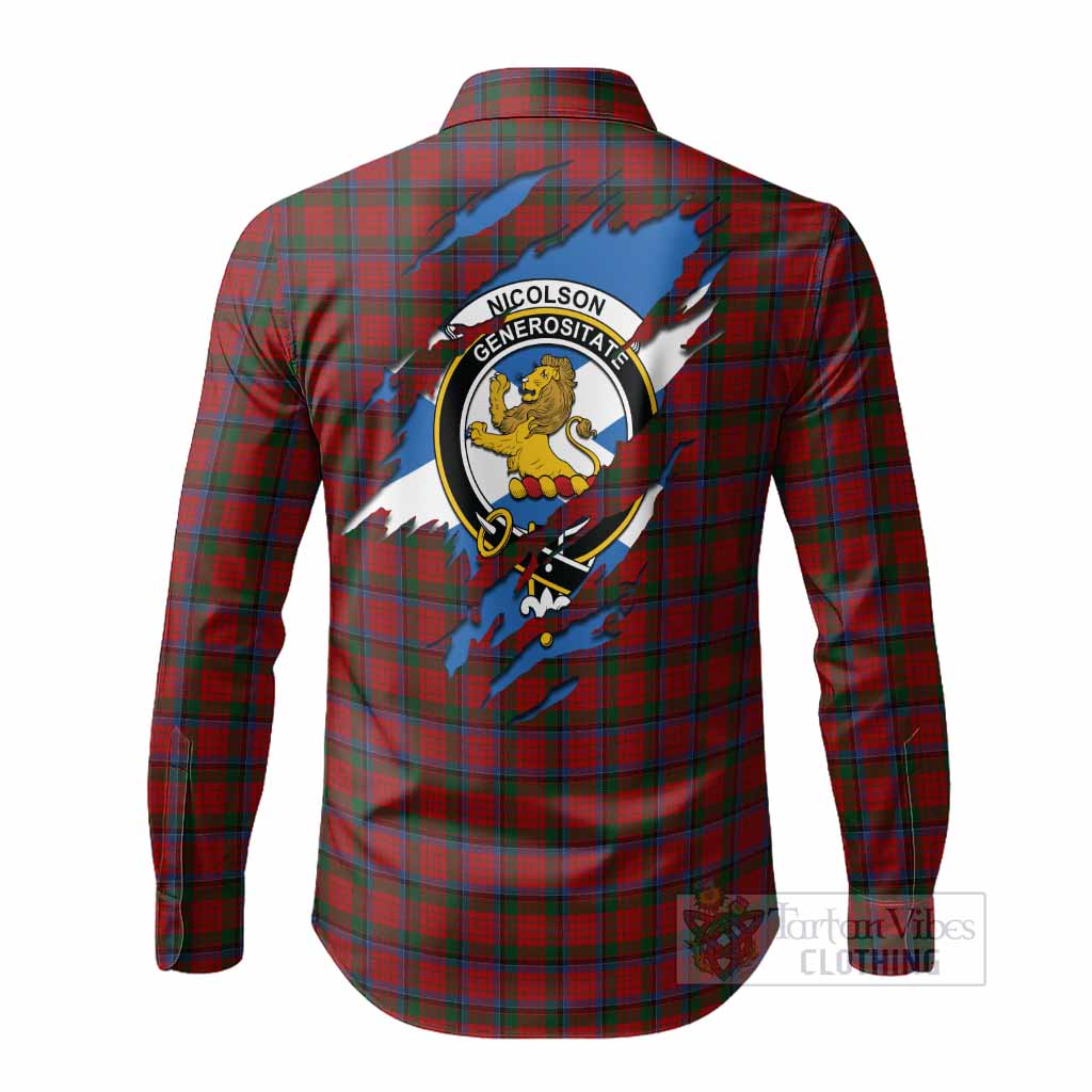 Nicolson Clan Crest In Me Tartan Long Sleeve Button Shirts Scotland Flag Style