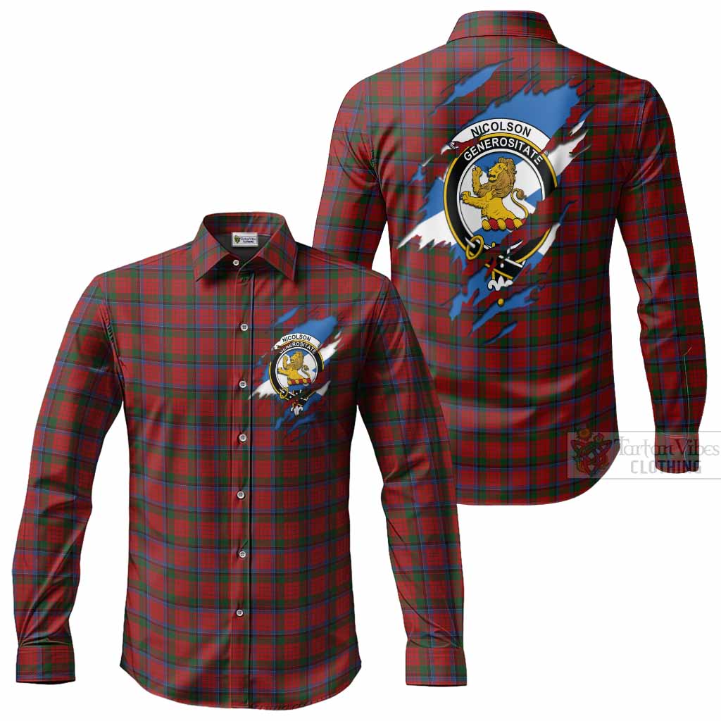 Nicolson Clan Crest In Me Tartan Long Sleeve Button Shirts Scotland Flag Style