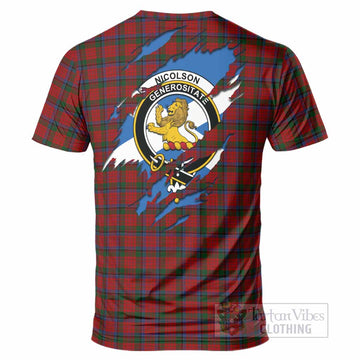 Nicolson Clan Crest In Me Tartan T-Shirt Scotland Flag Style