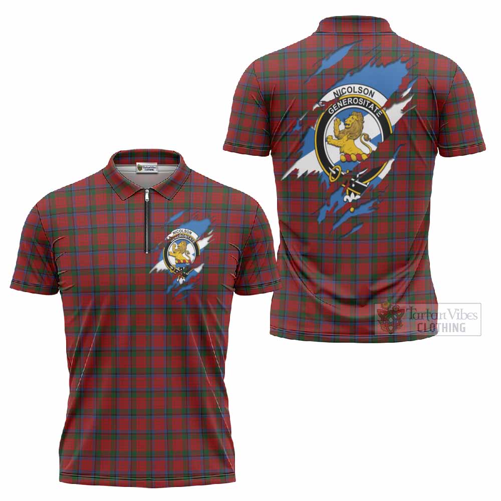Nicolson Clan Crest In Me Tartan Zipper Polo Shirt Scotland Flag Style