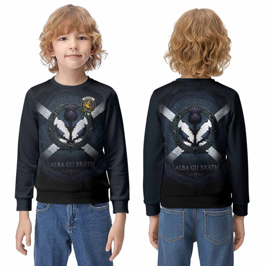 Nicolson Clan Crest Kid Knitted Sweatshirt with Celtic Knot Thistle and Saltire