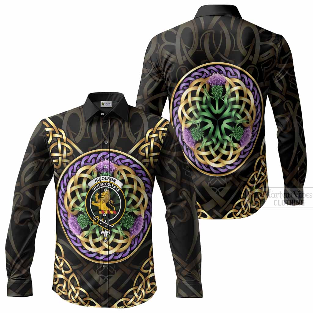 Nicolson Clan Crest Long Sleeve Button Shirts Celtic Scottish Thistle
